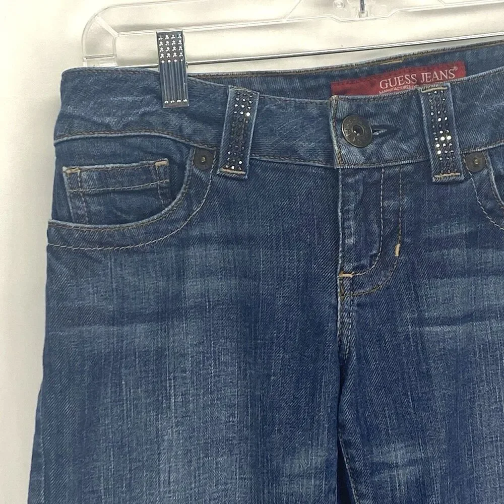 Guess Jeans 81 Daredevil Woman Sz 32(31)x 32 Boot Cut Stretch Jeans Sequin Logo